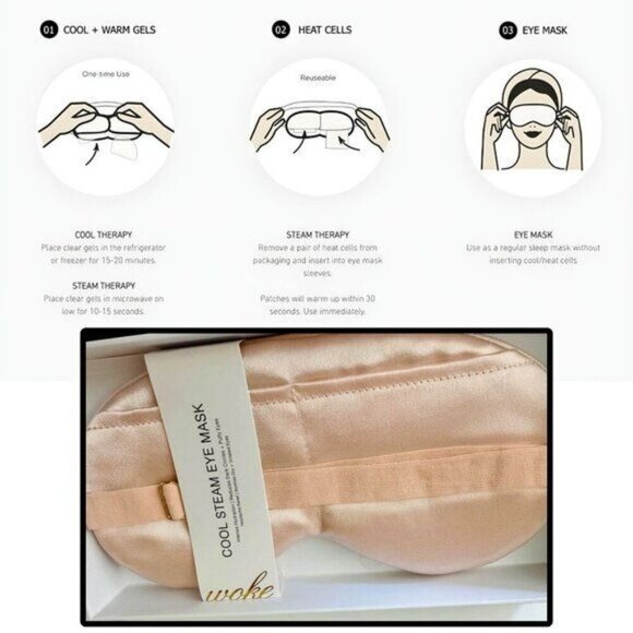 Woke ✦ Cool Steam Eye Mask Kit ✦ Blush Pink Reusable Gel Packs & Heat Cells NWT - Picture 5 of 9